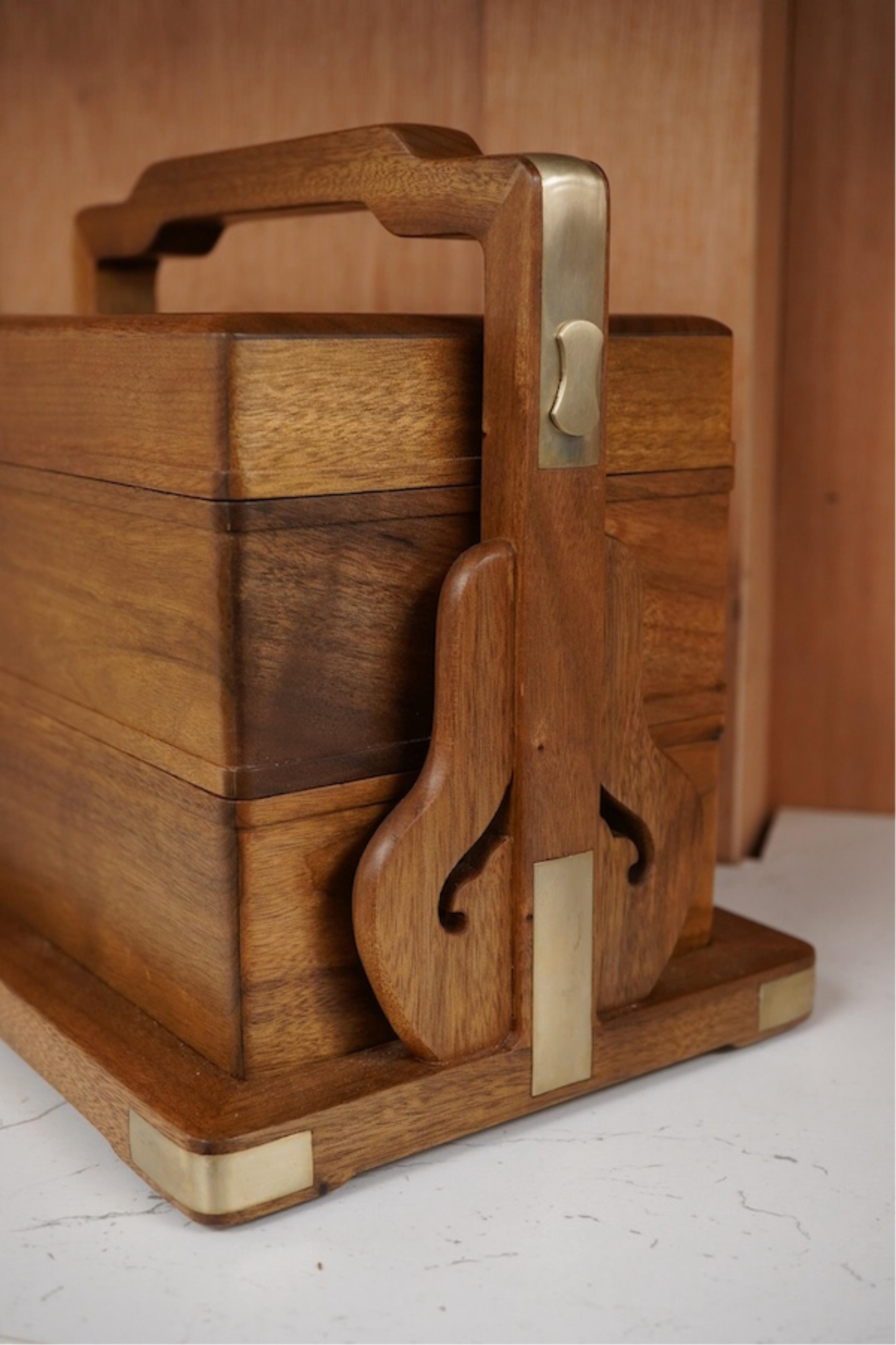 A Chinese three sectioned incense case, a two door fitted cabinet- 29cm high and a sliding topped box
